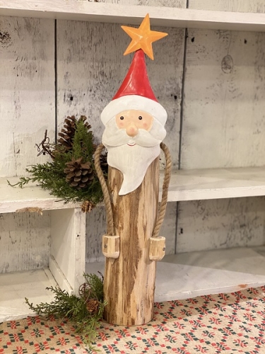 WOODEN LARGE SANTA METAL HAT AND STAR TASSLE